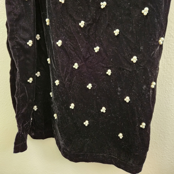 Urban Outfitters UO Slip Dress Women's Pearl Beaded Velvet Midi Black‎ Size 12 - Picture 4 of 12